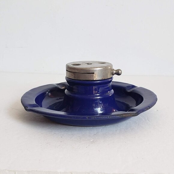 Vintage COBALT ENAMEL ASHTRAY Metal Blue Enamelware from Hungary - Picture 13 of 14